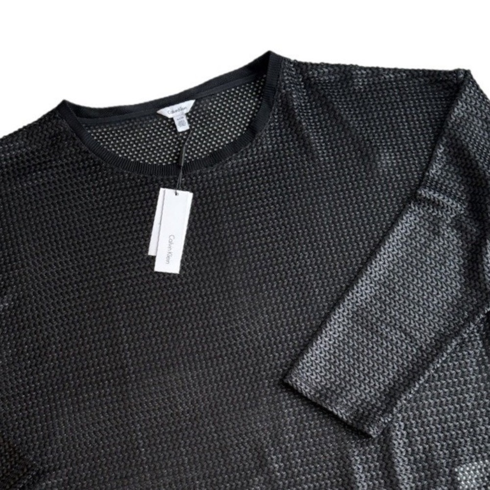 Calvin Klein Women's Black Fishnet See Through‎ Long Sleeve Top Sz XL